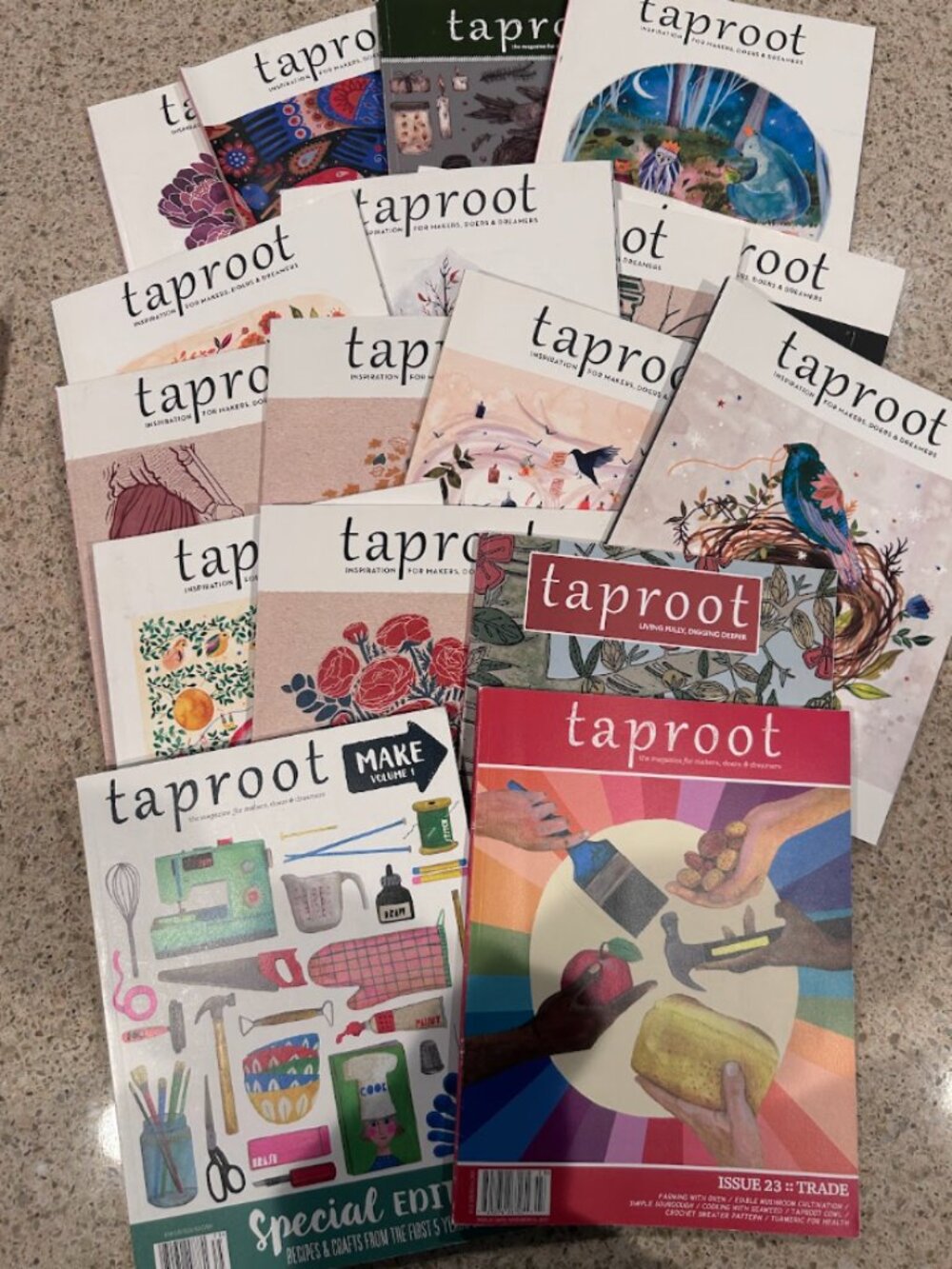 17 ISSUES OF TAPROOT MAGAZINE RARE CRAFTS INDIE MAG RECIPES KNITTING PATTERNS